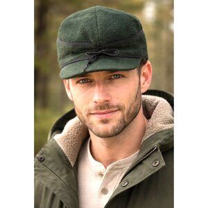 Vintage Green Wool Winter Cap With Quilted Lining Adjustable Cord Made In USA 7